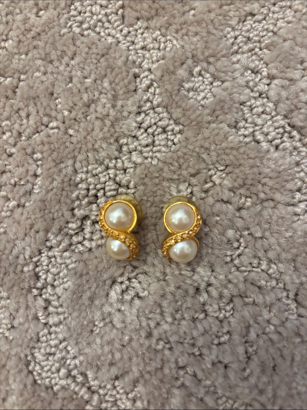 Gold-Tone Pearl Double-Stud Earrings with Pave Accents